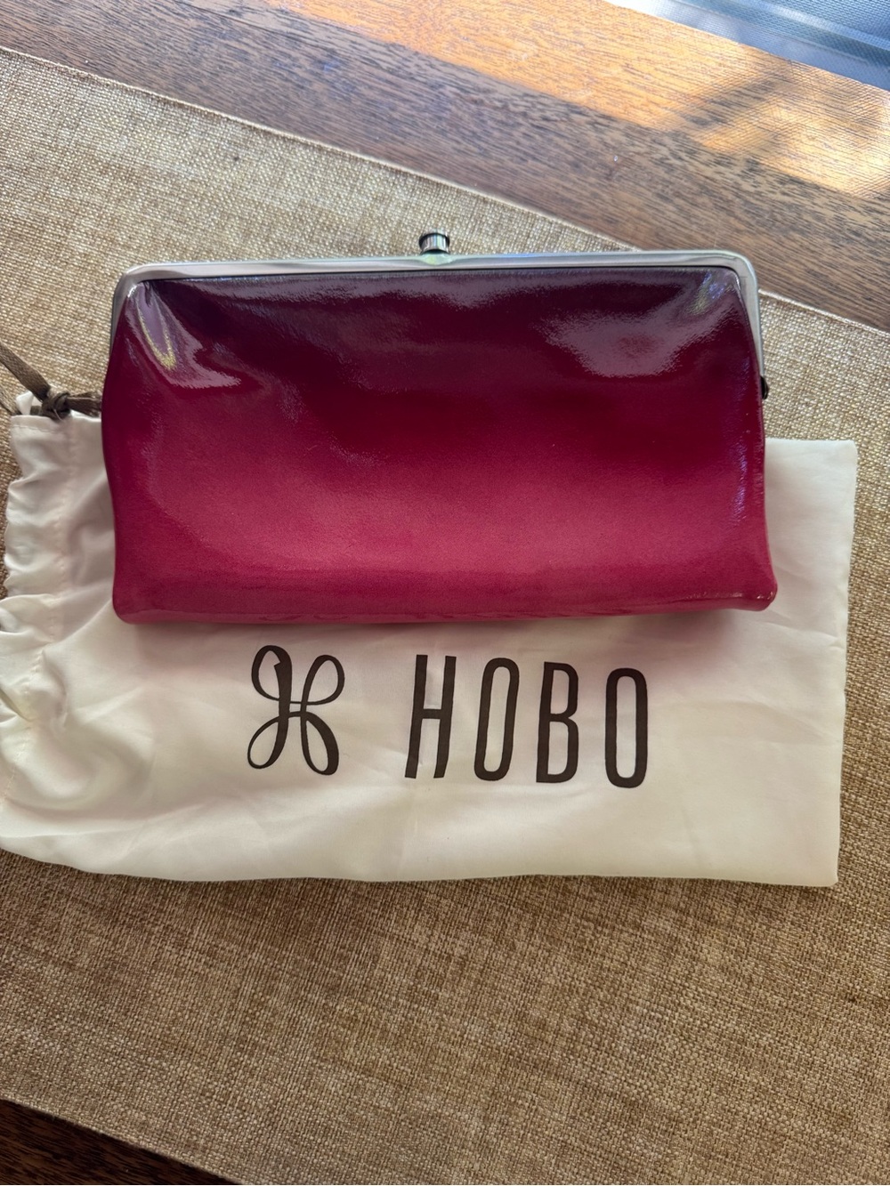HOBO Patent Leather Clutch in Deep Magenta
